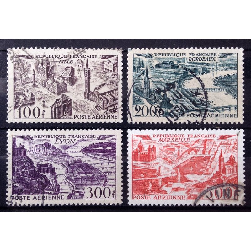 Série Vues Aériennes Grandes Villes - N° 24 25 26 27 Obl - Cote 21,50€ - France Année 1949 - N26877