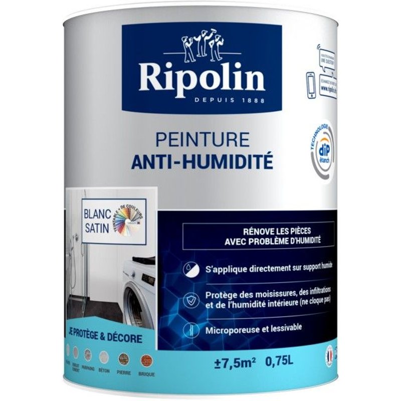 Peinture Antihumidité RIPOLIN 0,75L Blanc Satin