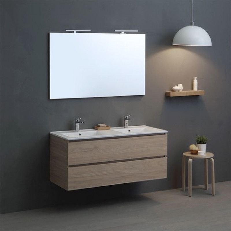 Meuble De Salle De Bains Double Lavabo Avec Miroir 120 Cm Orme