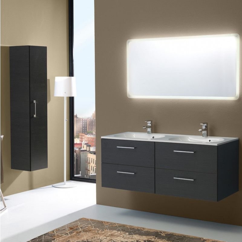 Meuble De Salle De Bains Double Lavabo 'boston' 120 Cm En ChĂȘne FoncĂ©