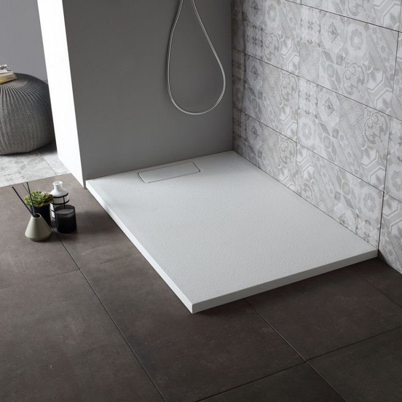 RECEVEUR DE DOUCHE D'ANGLE ULTRA FIN 80X100 CM EN RÉSINE BLANC MAT MART