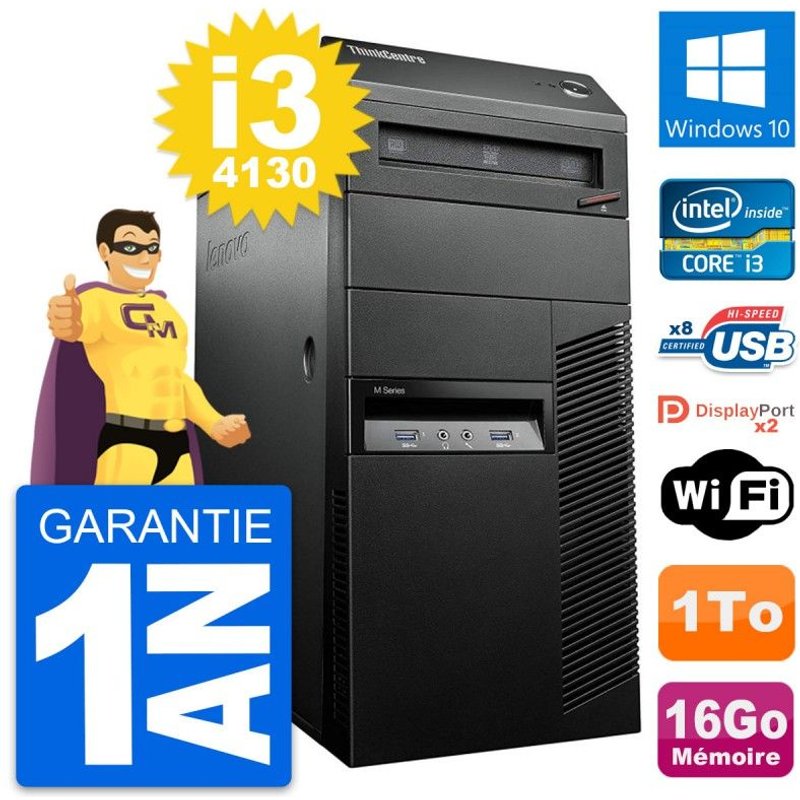PC Tour Lenovo ThinkCentre M93p Core i3-4130 RAM 16Go Disque 1To Windows 10 Wifi