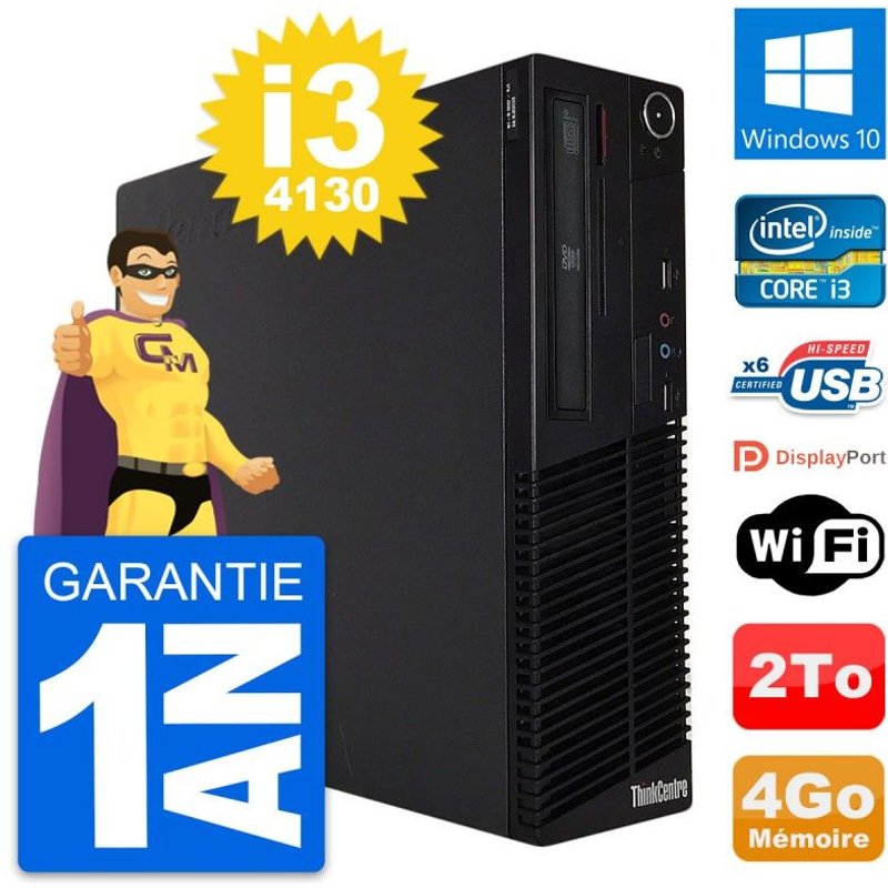 PC Lenovo ThinkCentre M73 SFF Intel i3-4130 RAM 4Go Disque 2To Windows 10 Wifi