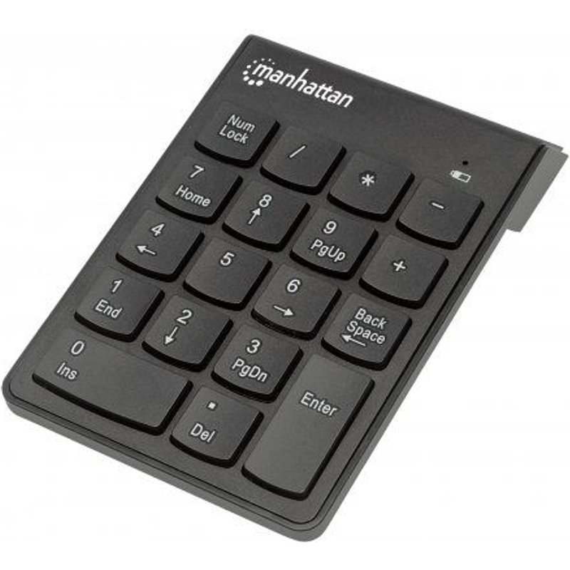 Manhattan Numeric Keypad, Wireless (2.4GHz), USB-A Micro Receiver, 18 Full Size Keys, Black, Membrane Key Switches, Auto Power Management, Range 10m, AAA Battery (included), Windows and Mac...