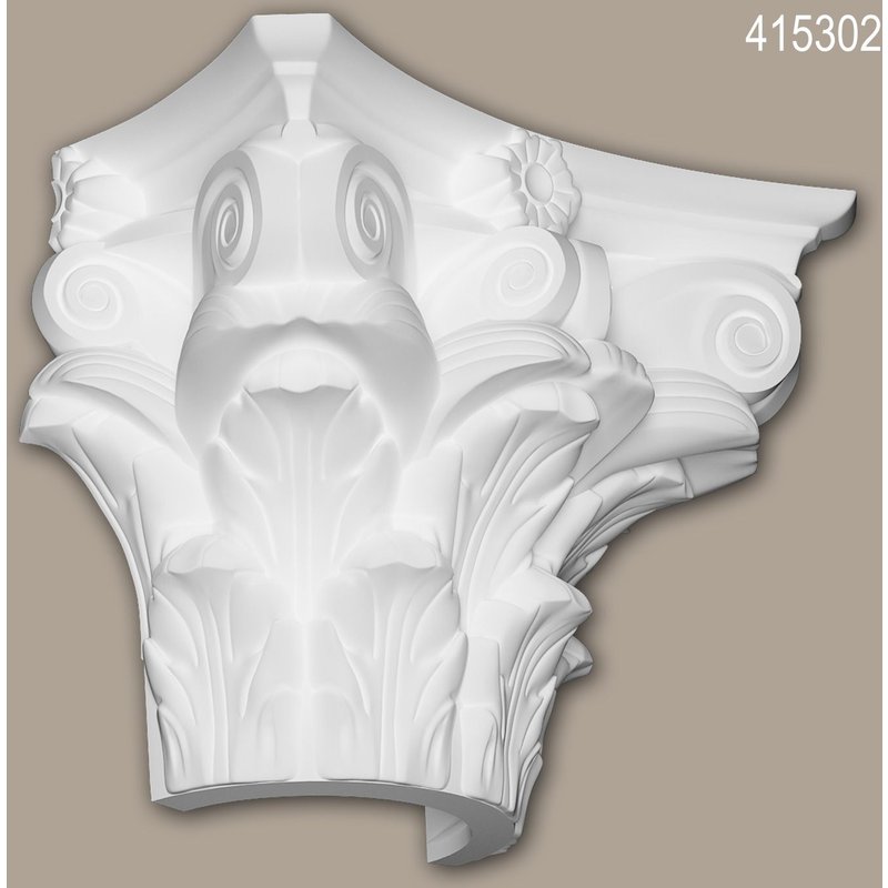 Chapiteau de demi-colonne Profhome 415302 Moulure de façade Colonne Élément de façade style corinthien blanc