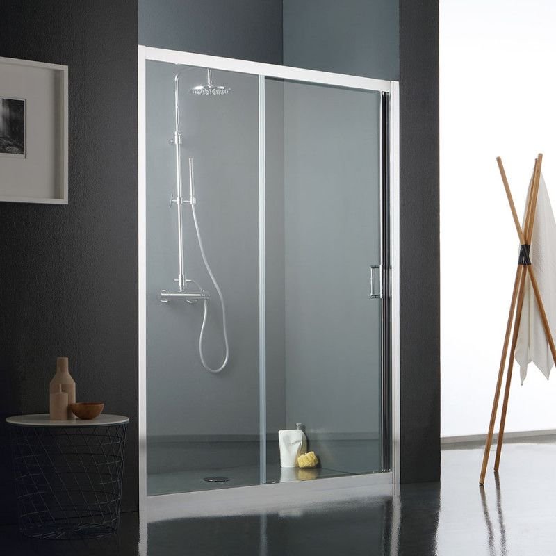 PORTE COULISSANTE EN VERRE TRANSPARENT POUR DOUCHE AVEC DEUX PAROIS 150CM
