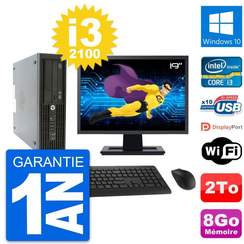 PC HP Z210 SFF Ecran 19" Intel Core i3-2100 RAM 8Go Disque 2To Windows 10 Wifi
