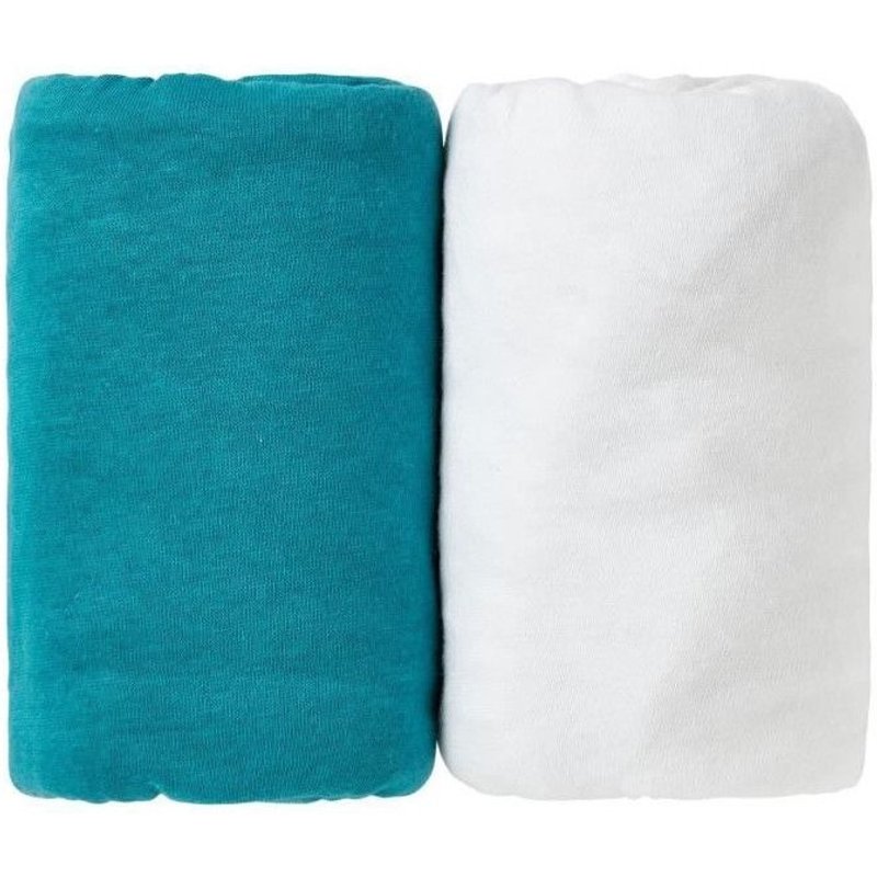 Lot De 2 Draps Housse Bleu Tropical / Blanc 70 X 140 Cm - Babycalin