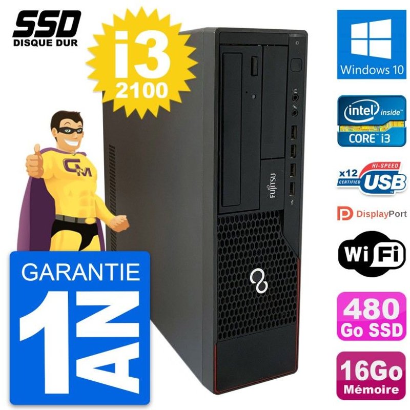 PC Fujitsu Esprimo E910 DT Intel Core i3-2100 RAM 16Go SSD 480Go Windows 10 Wifi