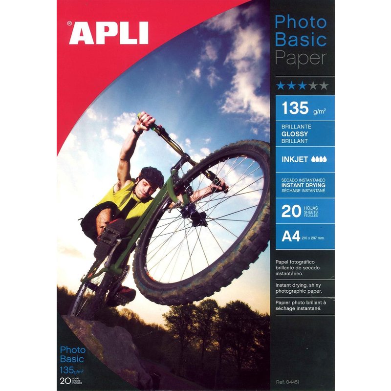 Apli Pochette 20 feuilles papier photo brillant 135g 210 x 297 mm