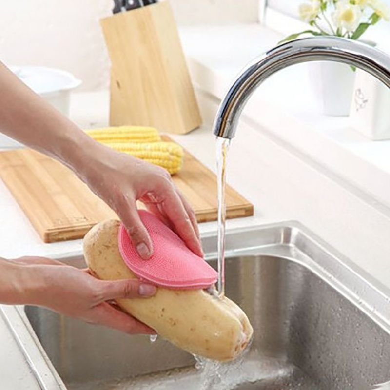 Multifonctionnel De Qualite Alimentaire Silicone Forme Ronde Plat LeGumes Fruits Lavage Brosse Nettoyage Vaisselle Brosse Fournitures MeNagers