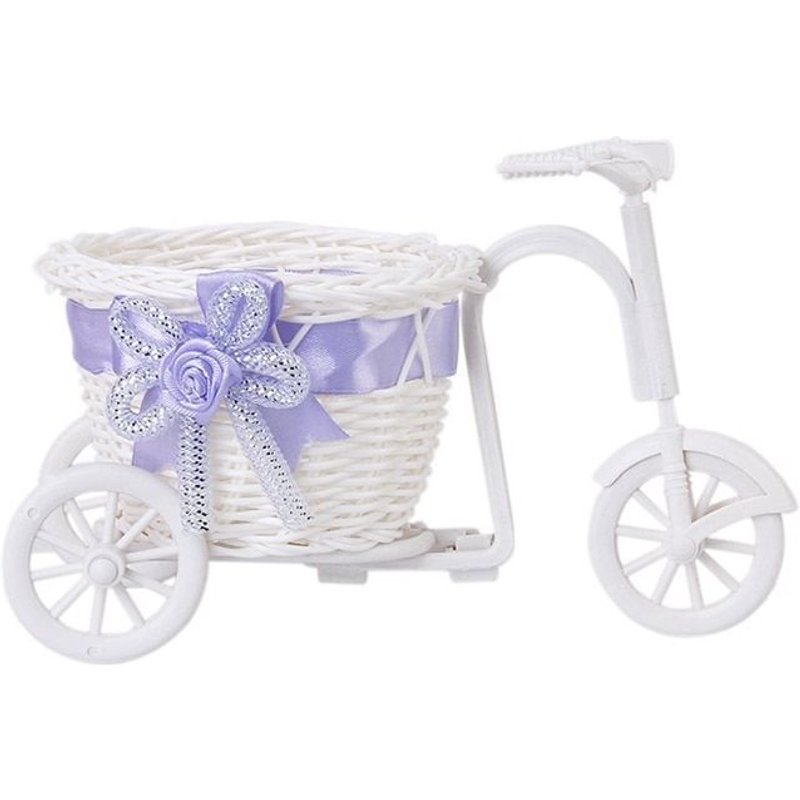 Tricycle Panier À Fleurs En Osier Pour Vase À Fleurs Et Cadeau Decoration Rangement-Blanc Violet