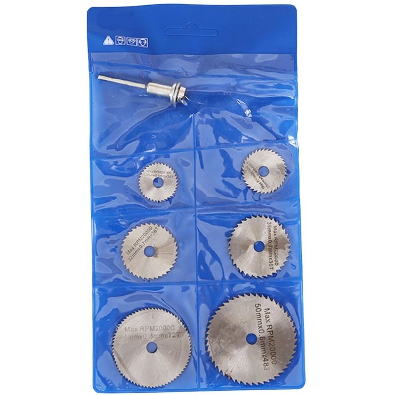 6 lames de scie + 1pc PĂ´Le Hss haute vitesse-acier circulaire lame rotative disques de roue mandrin pour metal Dremel outils scie Ă bois