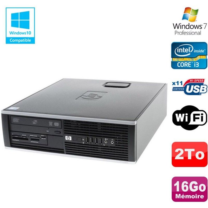 PC HP Compaq 6200 Pro SFF Intel Core i3 3.3GHz 16Go DDR3 2To Graveur WIFI W7 Pro