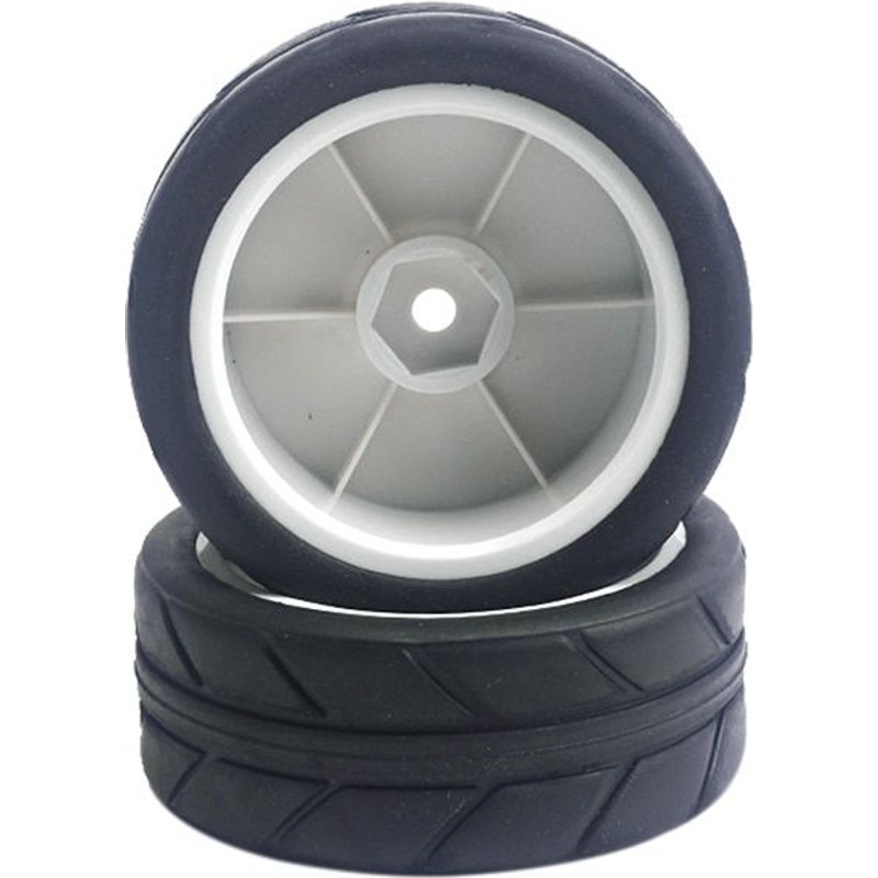 Mvi 2 Pieces Moyeu Roues + 2 Pieces Pneus Pour Hsp 1/10 Sur Route De Course Plat/Camion/Tram Blanc + Noir