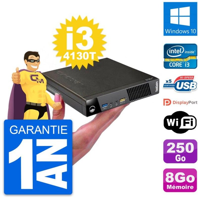 Ultra Mini PC Lenovo M73 Tiny USFF i3-4130T RAM 8Go Disque 250Go Windows 10 Wifi