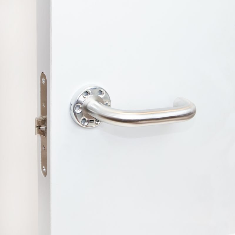 (1 Kit) Poignées De Porte Intérieur, Avec Rosace D.53 Mm, Modèle En U, Acier Inoxydable, Nickel Satiné.