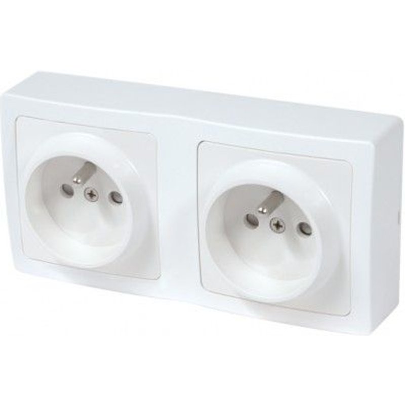Double prise de courant + terre pré câblee saillie complète - blanc - Blok DEBFLEX