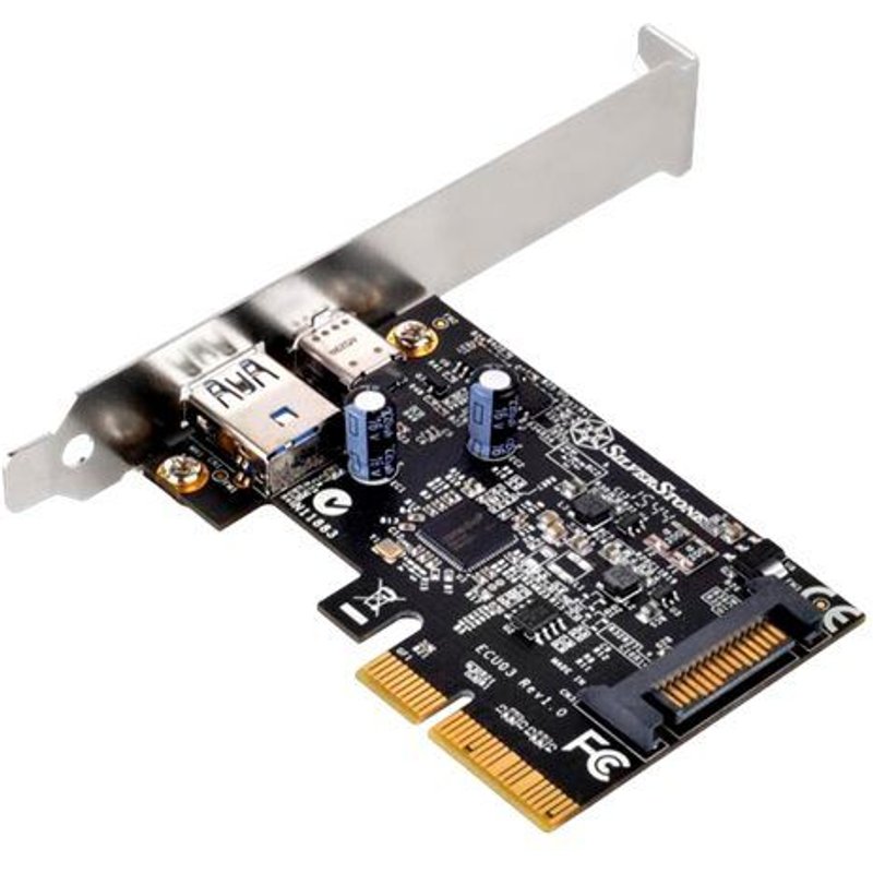 SilverStone ECU03 - Adaptateur USB - PCIe 2.0 x2 profil bas - USB-C 3.1 x 1 + USB-C x 1