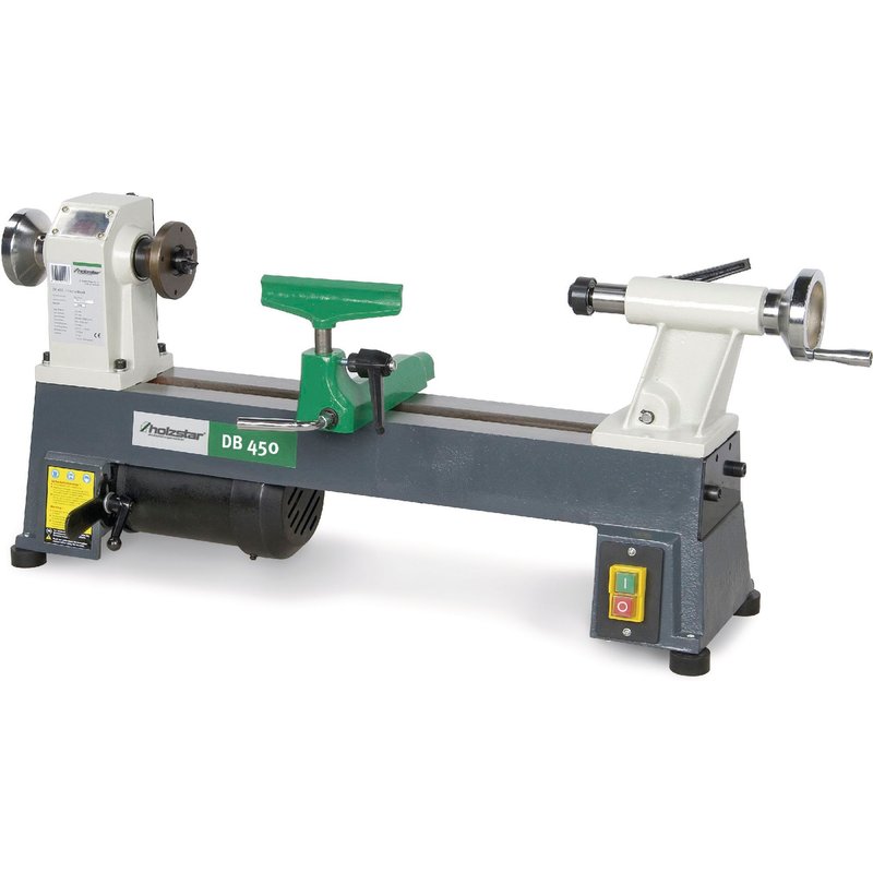 Tour à bois diamètre de tournage 254 mm entre-pointes 450 mm 0,37 kW 230V 5 vitesses Holzstar DB450