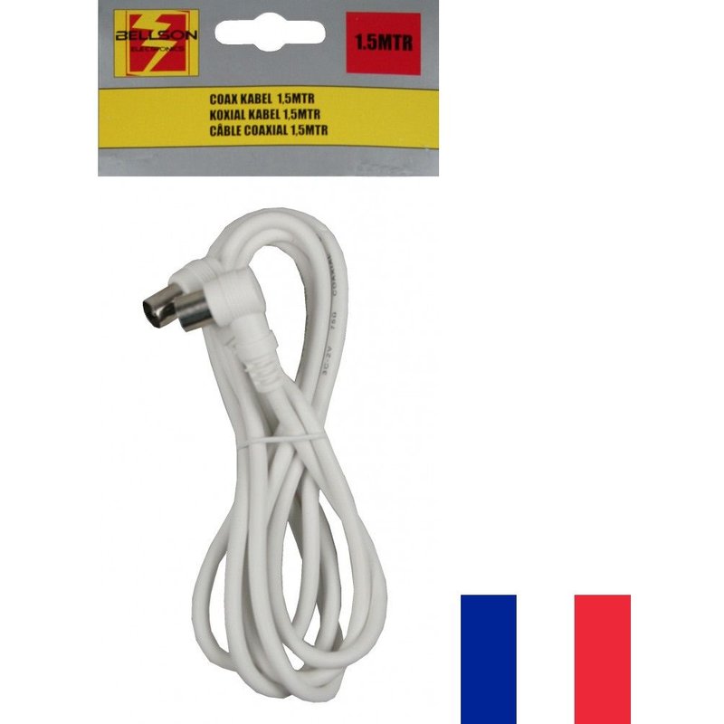 Câble d'Antenne TV Coaxial Connecteur Double Coudé 90° Mâle Femelle 6,65