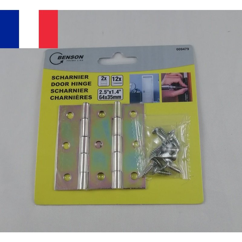 2 X Charnières de Porte en Laiton Penture 2,5" ( 64 x 35 mm ) +12 vis de Montage