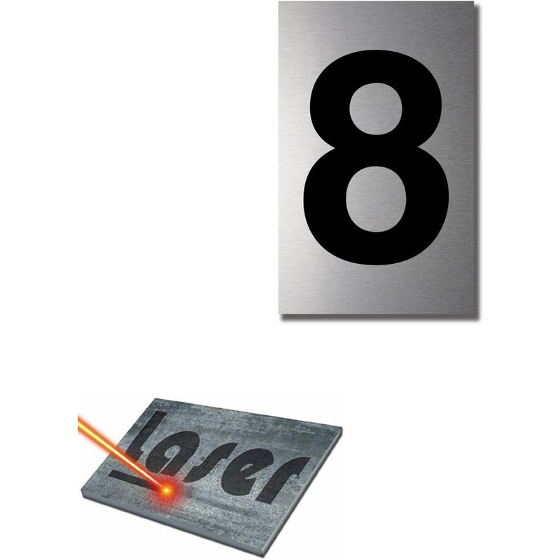 Plaque gravée autocollante 5x8cm Numéro de rue "8" fond Alu