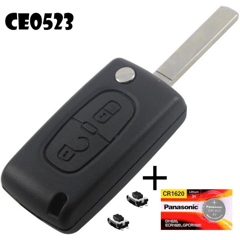 Cle Plip 2 Boutons Ce0523 Sans Rainures Compatible Avec Peugeot Citroen + Pile + 2switchs Coque Telecommande @Pro-Plip