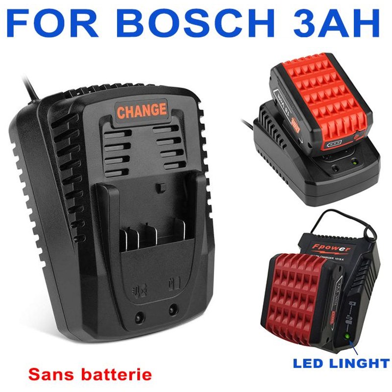 Bosch Chargeur de Batterie Li-ION pour Batterie Bosch 14.4V 18V DC 3A, Prise Européenne, avec LED Voyant lumineux - Noir