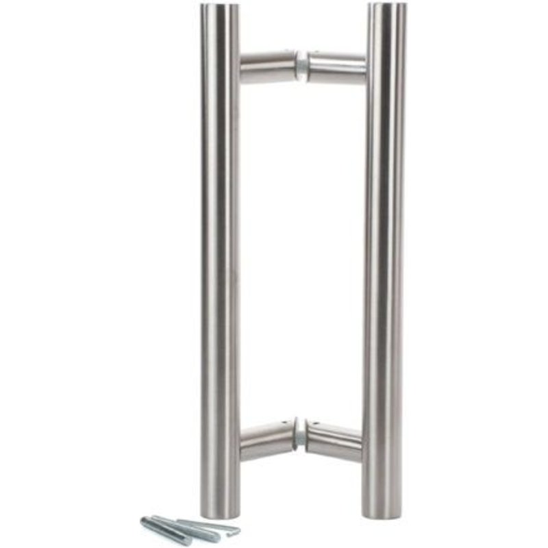 Paire b?ton de mar?chal inox 304 poign?e tirage oblique ?32 L.600 axe 400 mm - 188