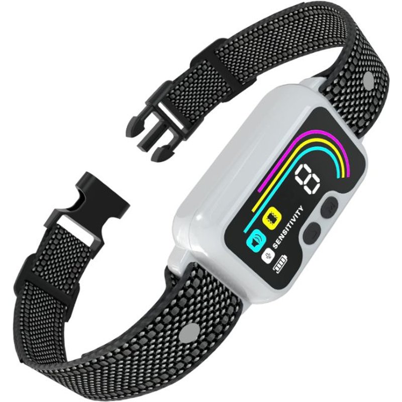 Colliers Anti-Aboiement Pour Chiens,3 Modes Choc Statique/Vibration/Son,8 Niveau D'intensité Réglables,Étanche Et Rechargeable Pour Gros Petit Chiens,Blanc