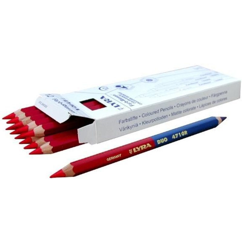 12 crayons bicolore bleu/rouge 175 mm