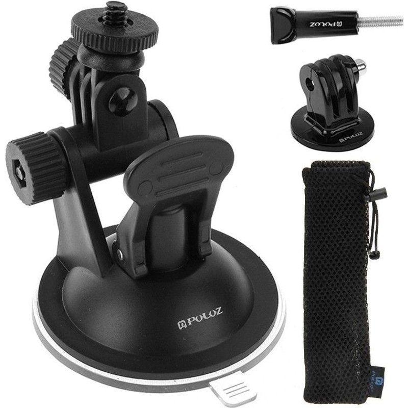 Support Holder pour GoPro HERO6 / 5/5 Session / 4 Session / 4/3 + / 3/2/1, Xiaomi et autres caméras d'action voiture ventouse avec vis trépied adaptateur de montage sac de rangemen