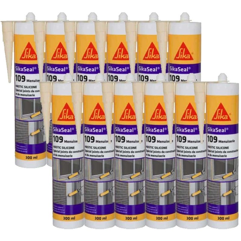 Lot de 12 mastic silicone SIKA SikaSeal 109 Menuiserie - Beige - 300ml
