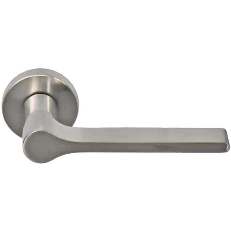 Poignée de porte Bréva avec Rosace ronde Zamak - Finition Nickelée mat - 55x132x22mm