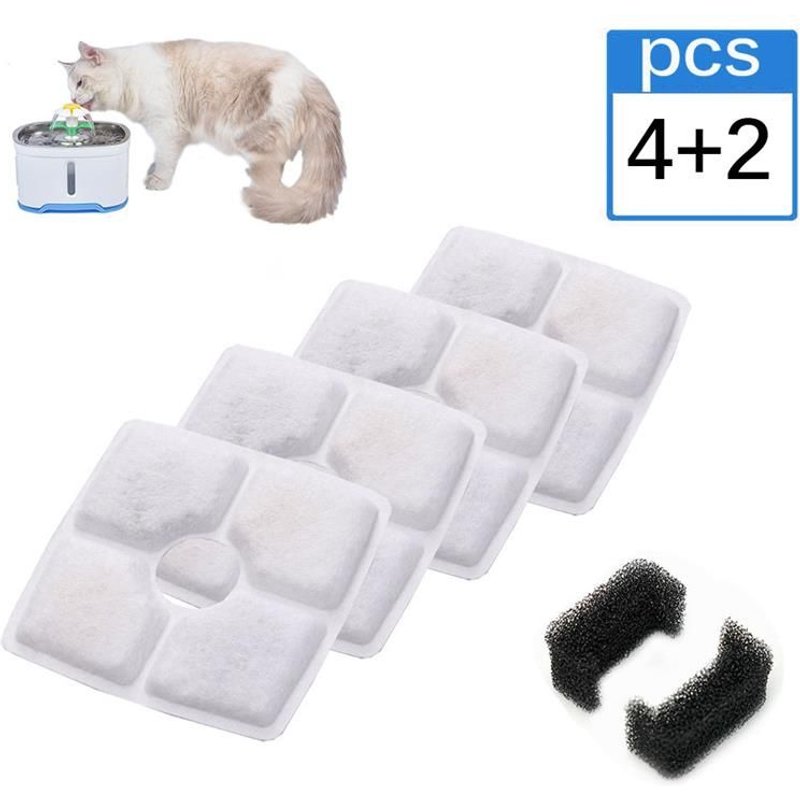 Xm Filtre Distributeur D'eau D'animaux Domestiques 4 + 2 Filtre Ovale Carré En Acier Inoxydable Pour Animaux Domestiques + Ensemble D'éponge Filtre Et Éponge Pour Fontaine