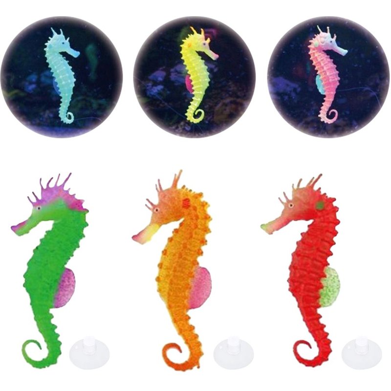 Xm Hippocampe Lumineux Ornement Aquarium Éclat Dans La Nuit Silicone Paysage De Mer Cheval Scintillant Aquarium Décoration Hippocampus