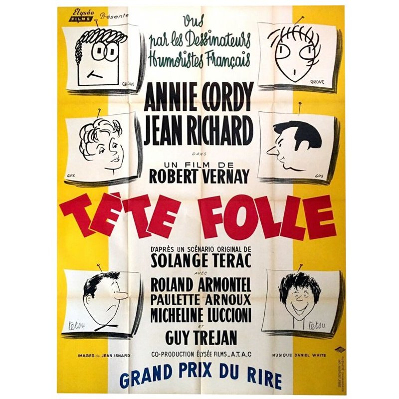 Tête Folle - Véritable Affiche De Cinéma Pliée - Format 120x160 Cm - De Robert Vernay Avec Annie Cordy, Jean Richard, Roland Armontel, Micheline Luccioni, Guy Tréjan - 1960