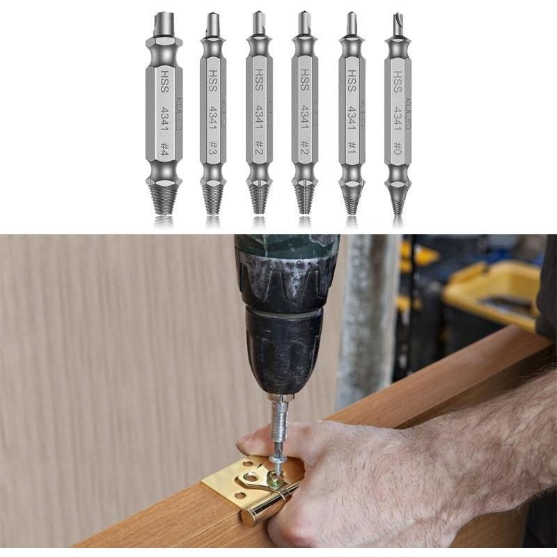 XM 6 pièces/ensemble extracteur de vis forets Kit de guidage endommagé ensemble de décapant de vis pour dénuder les vis de rupture extracteur de boulon