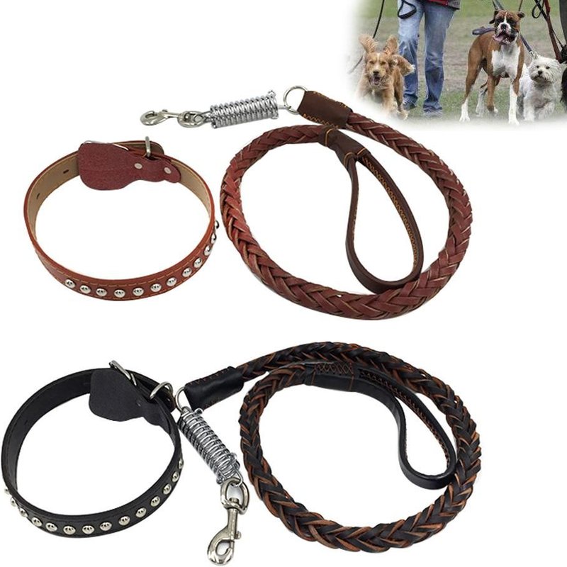 Xm Harnais De Traction En Cuir Véritable 120cm Corde De Traction Pour Chiot Harnais De Collier D'animaux Pince De Plomb Laisse De Marche Haute Qualité