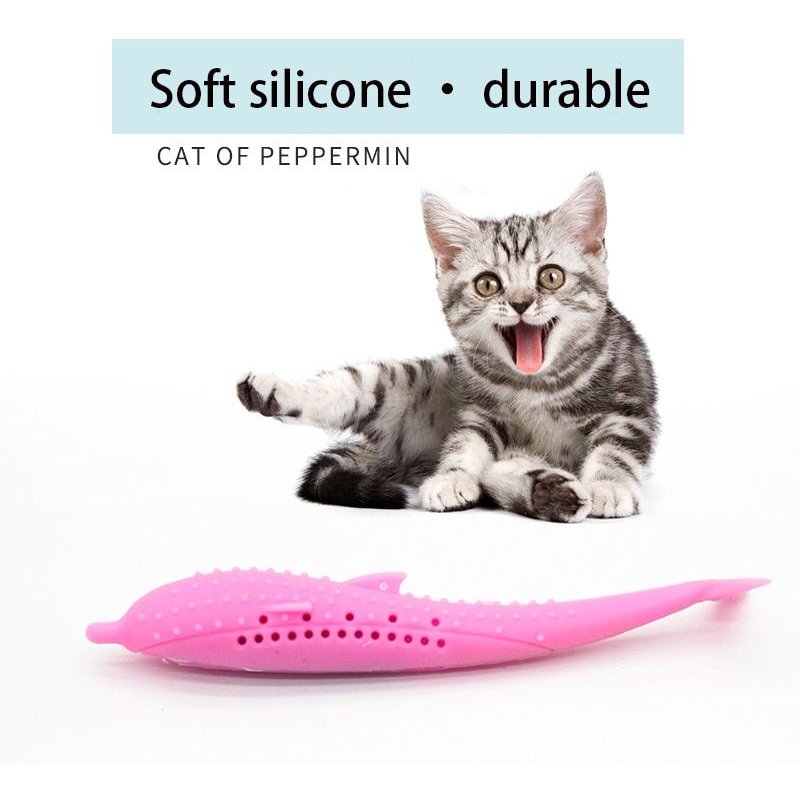Xm Silicone Doux Chat Menthe Poisson Brosse À Dents Jouet Pet Molaire Bâton Nettoyage Dents Interactif Chats Nouveau Massage Dentaire Griffes Pouce Drôle