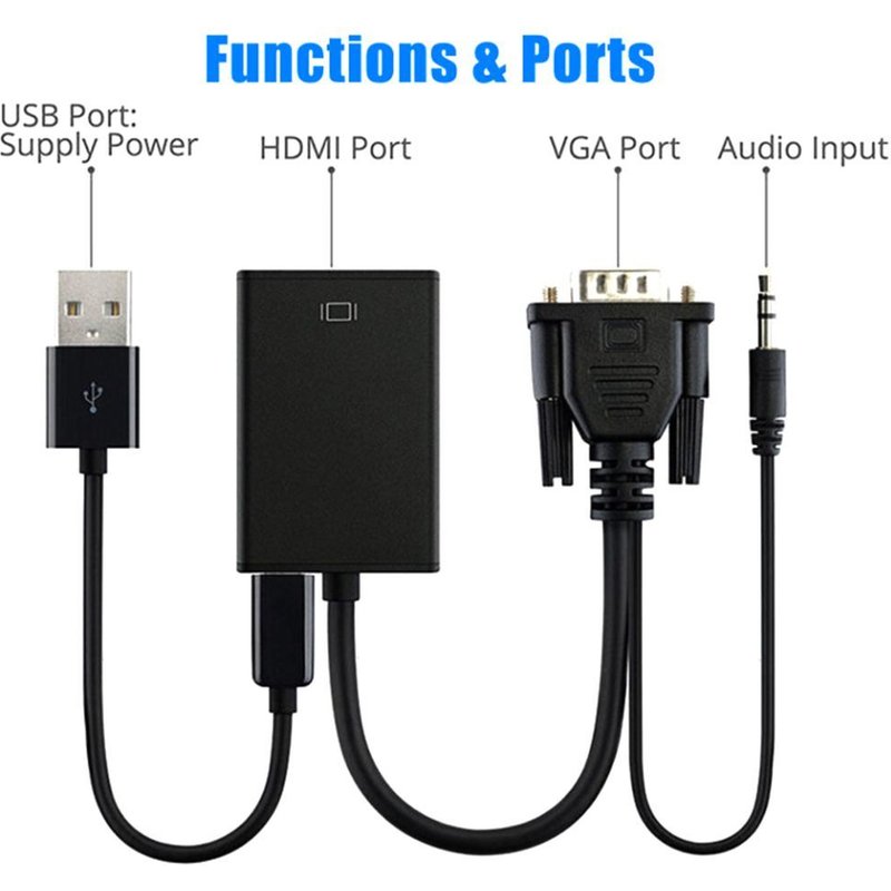 XEjU 1Pc VGA male to HDMI output HD+ audio TV AV HDTV video cable converter adapter