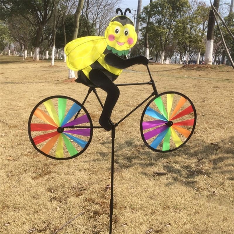 Bon66 Mignon 3d Abeille Sur Vélo Moulin À Vent Whirligig Jardin Pelouse Cour Décor Vent Spinner