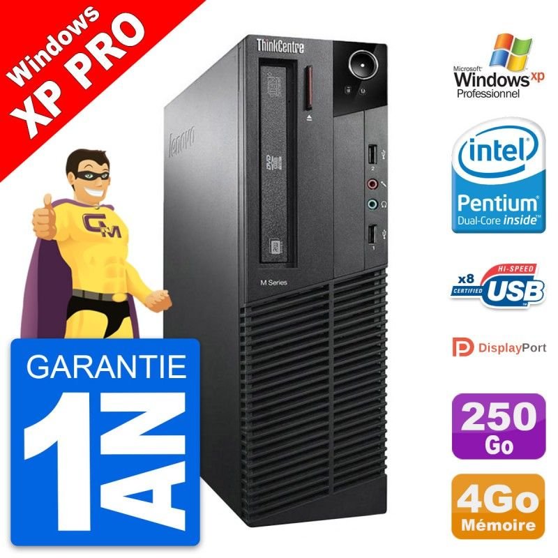 PC Lenovo ThinkCentre M91p SFF Intel G630 RAM 4Go Disque Dur 250Go Windows XP