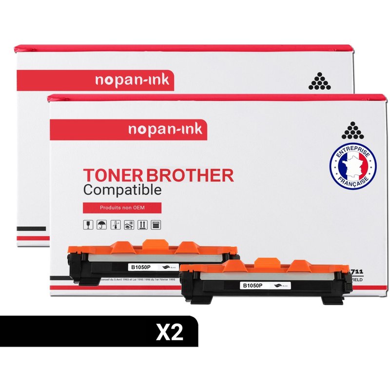 NOPAN-INK - Toner x2 - TN-1050 (TN 1050 x2) - Compatible pour Brother HL-1110/1110E/1110R/1112/1112E/1112R/1210W/1212W, MFC-1810/181
