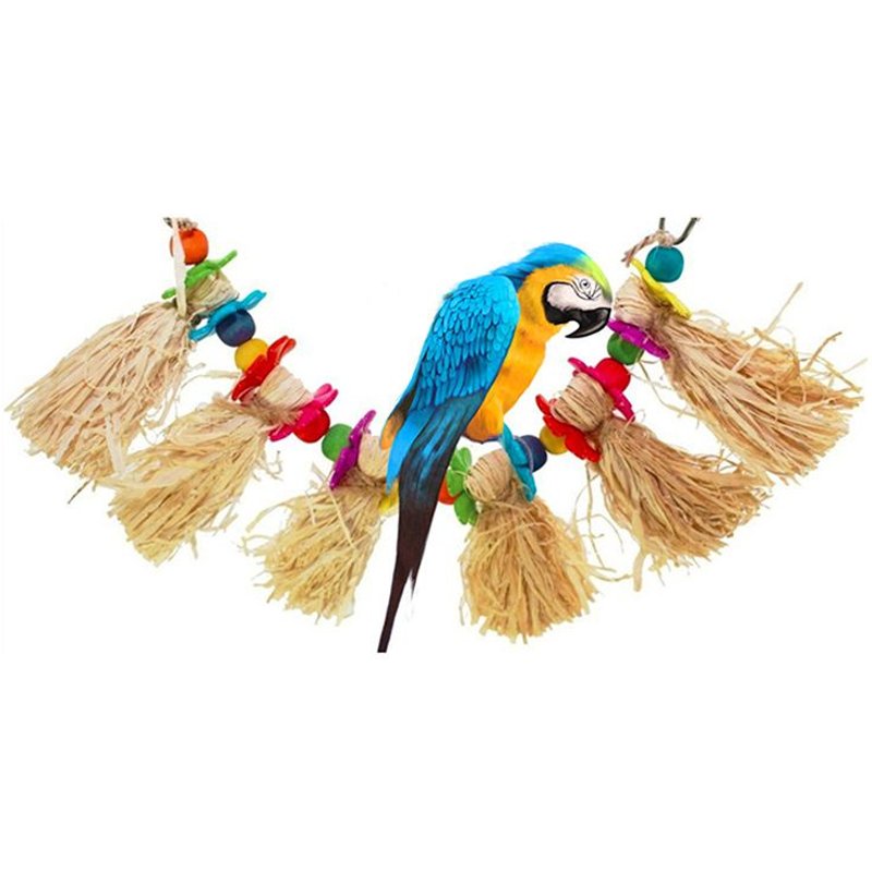 1pc Oiseau Jouet À Mâcher Jaune Perroquet Herbe Fil Tirant Mâcher Jouet Naturel En Bois Jouet À Mâcher