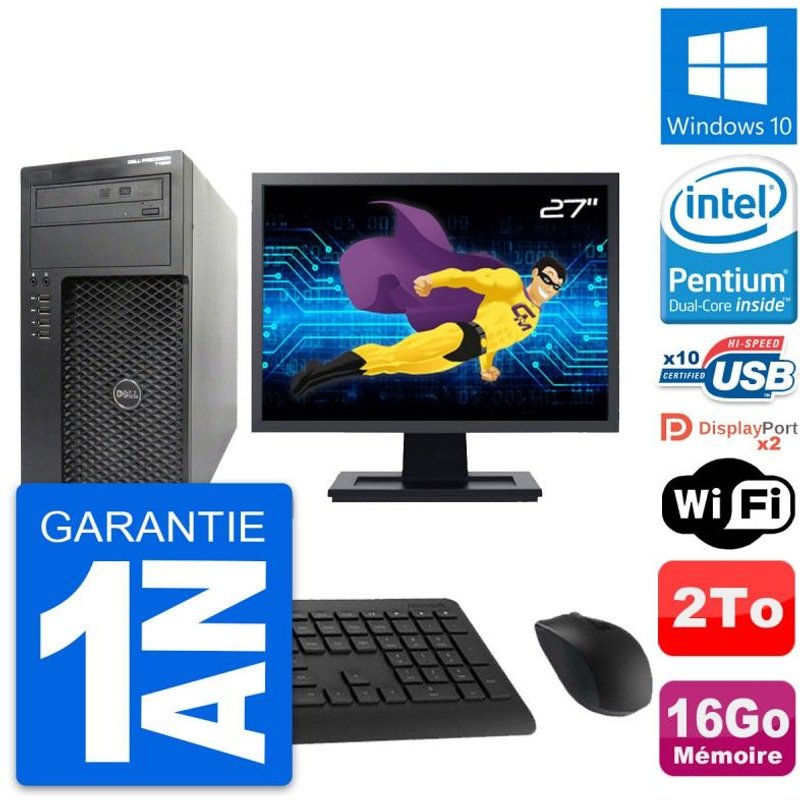 PC Tour Dell T1650 Ecran 27" Intel G2020 RAM 16Go Disque 2To Windows 10 Wifi