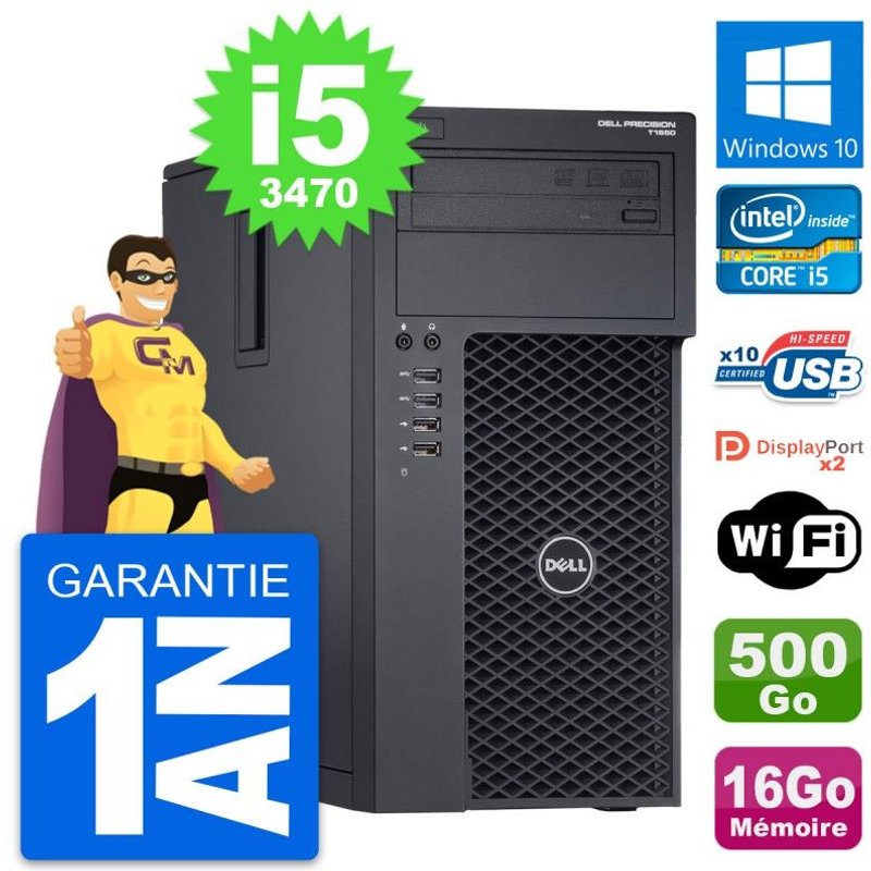 PC Tour Dell Precision T1650 Intel i5-3470 RAM 16Go Disque 500Go Windows 10 Wifi