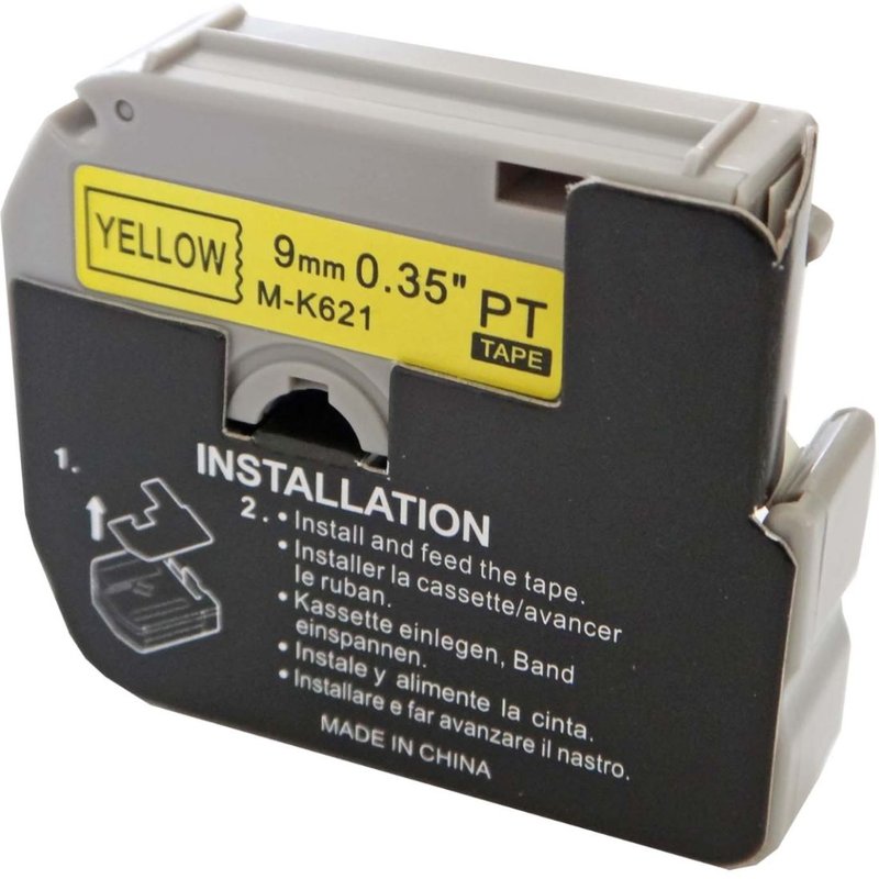 vhbw 1x Ruban compatible avec Brother PT PT-100, PT-65SB, PT-65, PT-55S, PT-55BM, BB4, PT-110 imprimante d'étiquettes 9mm Noir sur Jaune