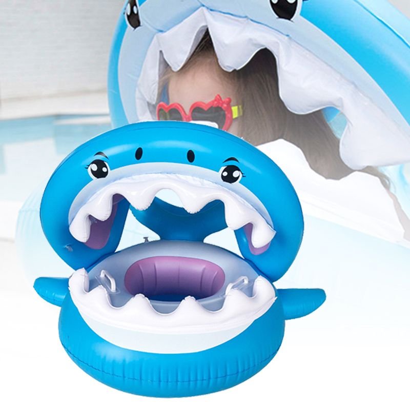 Jouet De Siège De Requin Avec Pare-Soleil Anneau De Natation Piscine Flottant Rangée Lit D'eau Enfant Piscine Fête Gonflable Radeau Jouet